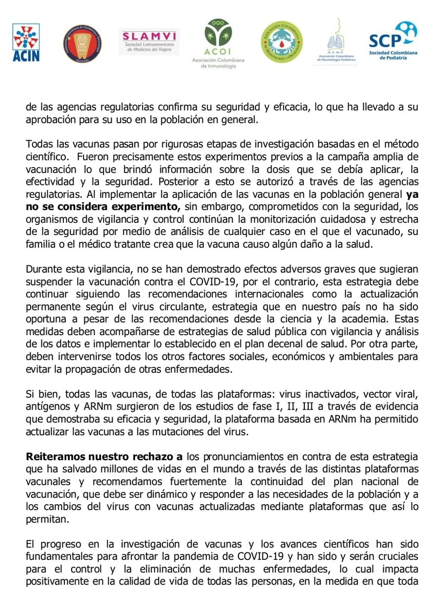acinnacional's tweet photo. Comunicado desde las asociaciones científicas @SocPediatria  @fecolsog @achoHematoYOnco @inmunoacoi  @camachomgerman @DrAJRodriguezM  acerca de las vacunas de Covid-19 https://t.co/8GIWdPY8K1