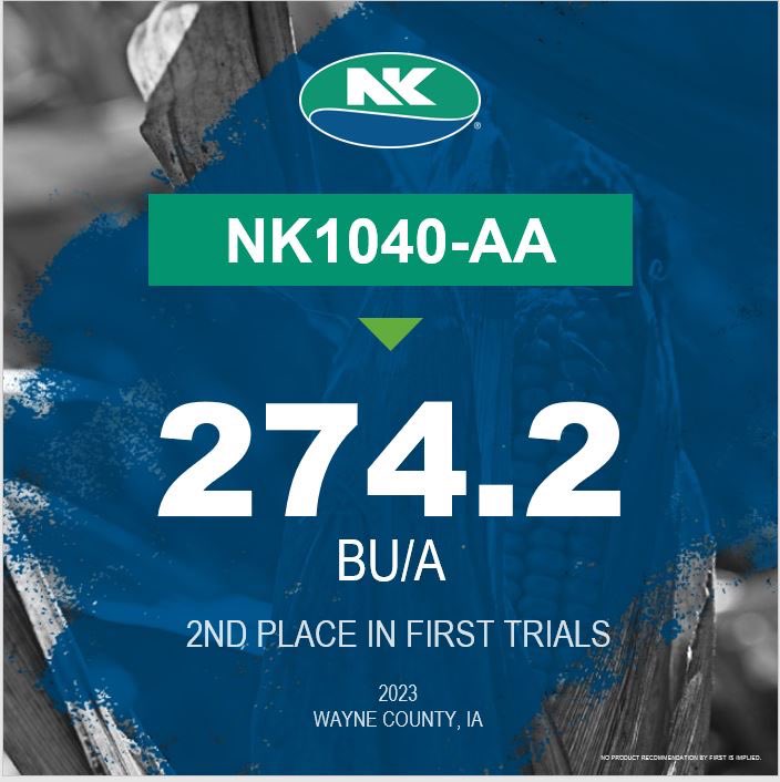 NK1040-AA is on🔥in Wayne County, IA! NK1040-AA places🥈in Lineville, IA FIRST trials yielding 274.2 Bu/A! 🌽

See for yourself ➡️  firstseedtests.com/2023/B2023IASO…

#NKHarvest23 #SuccesswithNK #Harvest23 <a href="/NKSeeds/">NK Seeds</a>