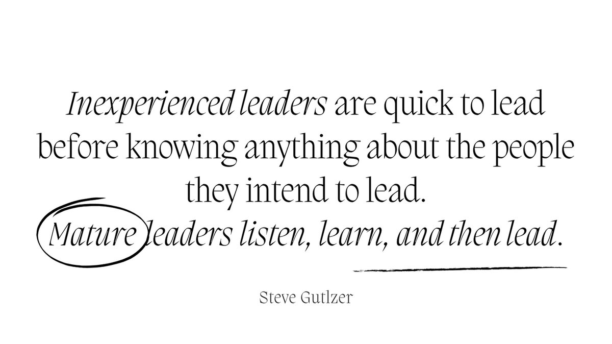 Leadership wisdom: It's not about rushing in; it's about understanding first. 🌱

Mature leaders, however, take the time to listen, learn, and then lead with informed insight. 🌟👂📚

#LeadershipWisdom #ListenLearnLead #leadership #leadershipspeaker #leadershipdevelopment