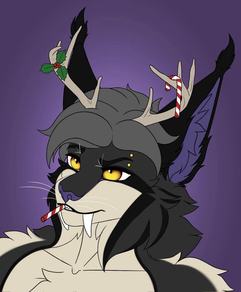 NoirhellPeter's tweet image. I stole some deer's antlers, they look good for this Christmas season (?

#Furry #Lynx