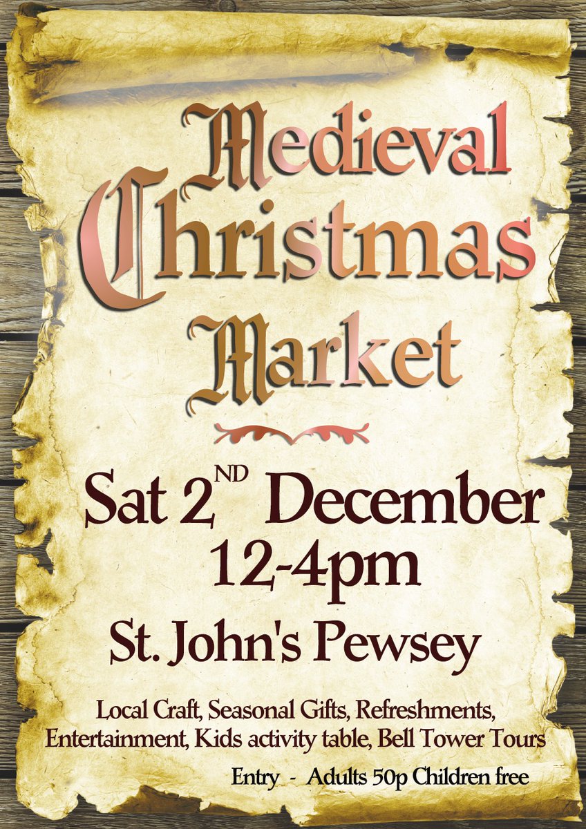 valeofpewsey's tweet photo. St John's Church in #Pewsey are hosting a Medieval Christmas Market on Saturday 2nd December from 12pm - 4pm with local craft, seasonal gifts, kids activity table, refreshments, musical entertainment and bell tower tours. Entry 50p for adults, free for children. https://t.co/bIo5jTuNi7