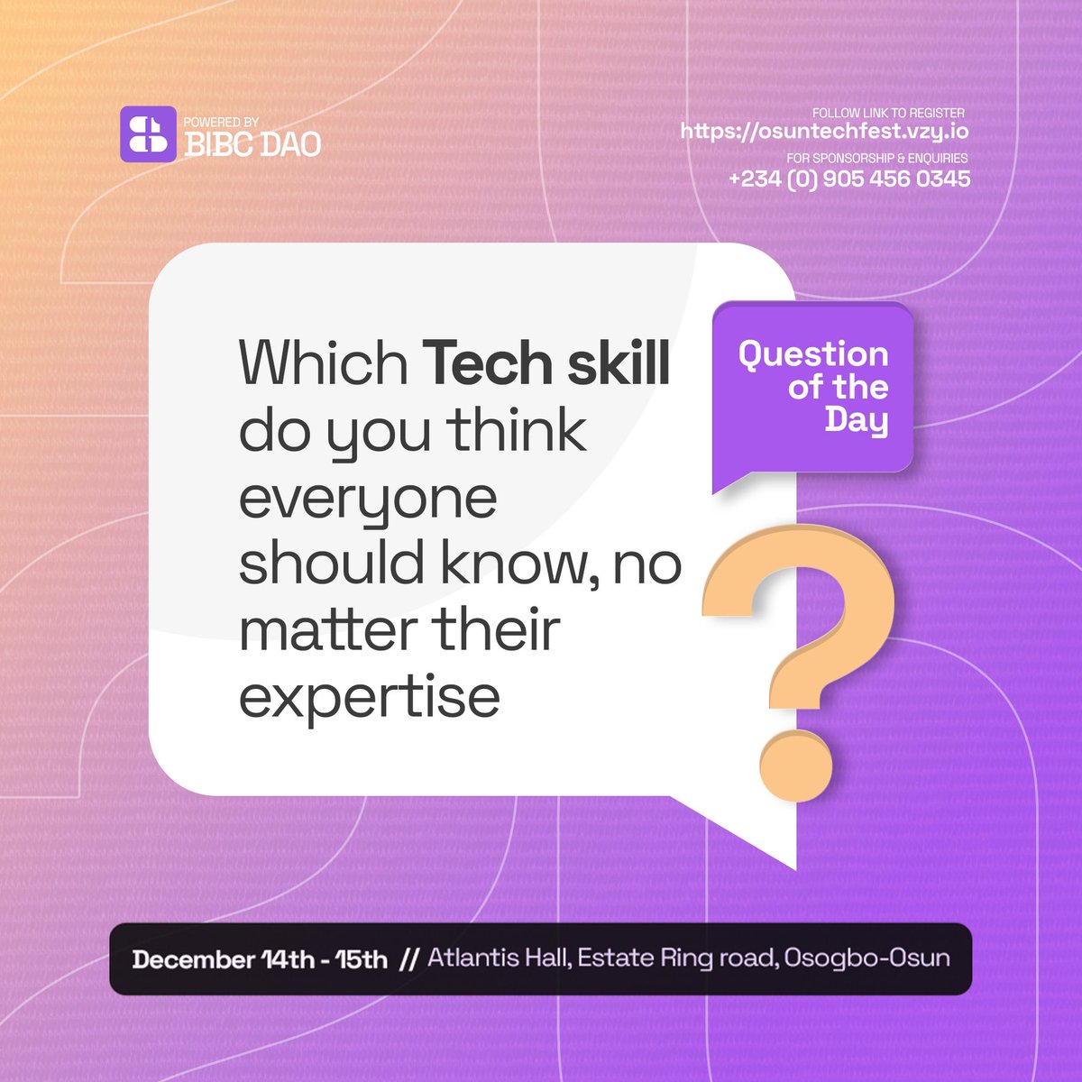 osuntechfest's tweet photo. What ONE skill do you believe is a game-changer for all, regardless of expertise?🤔 Share your thoughts, let’s spark a conversation!
#osuntechfest23 #osuntechfest #engagetech https://t.co/sj0zExjiZe