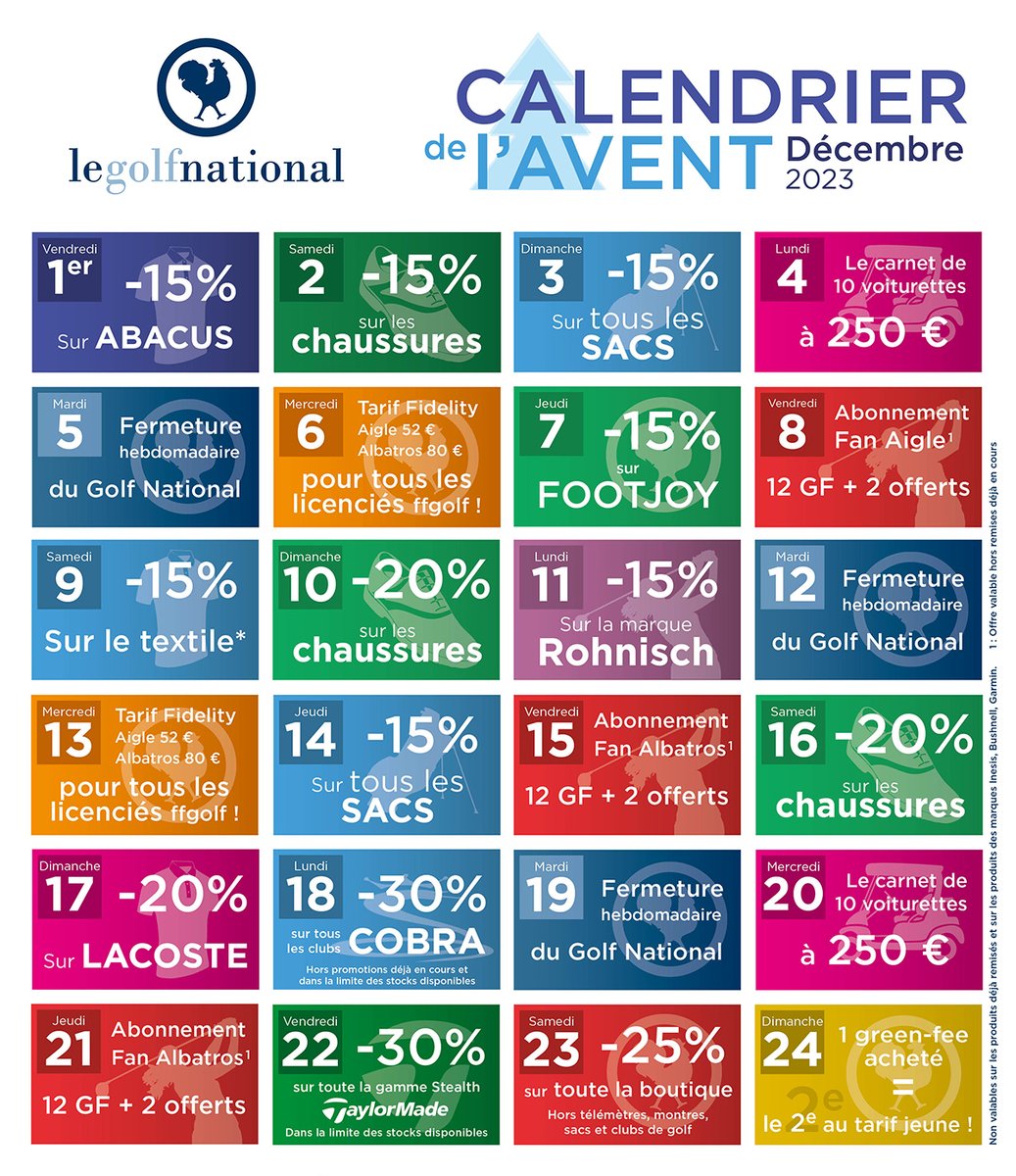 Le calendrier de l'avent commence demain au Golf National ! Avec une offre magique par jour jusqu'à Noël🎅✨