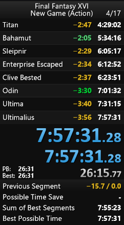 Got my first sub 8 run in FF16 Action! Still need to keep practicing and pushing times down.
