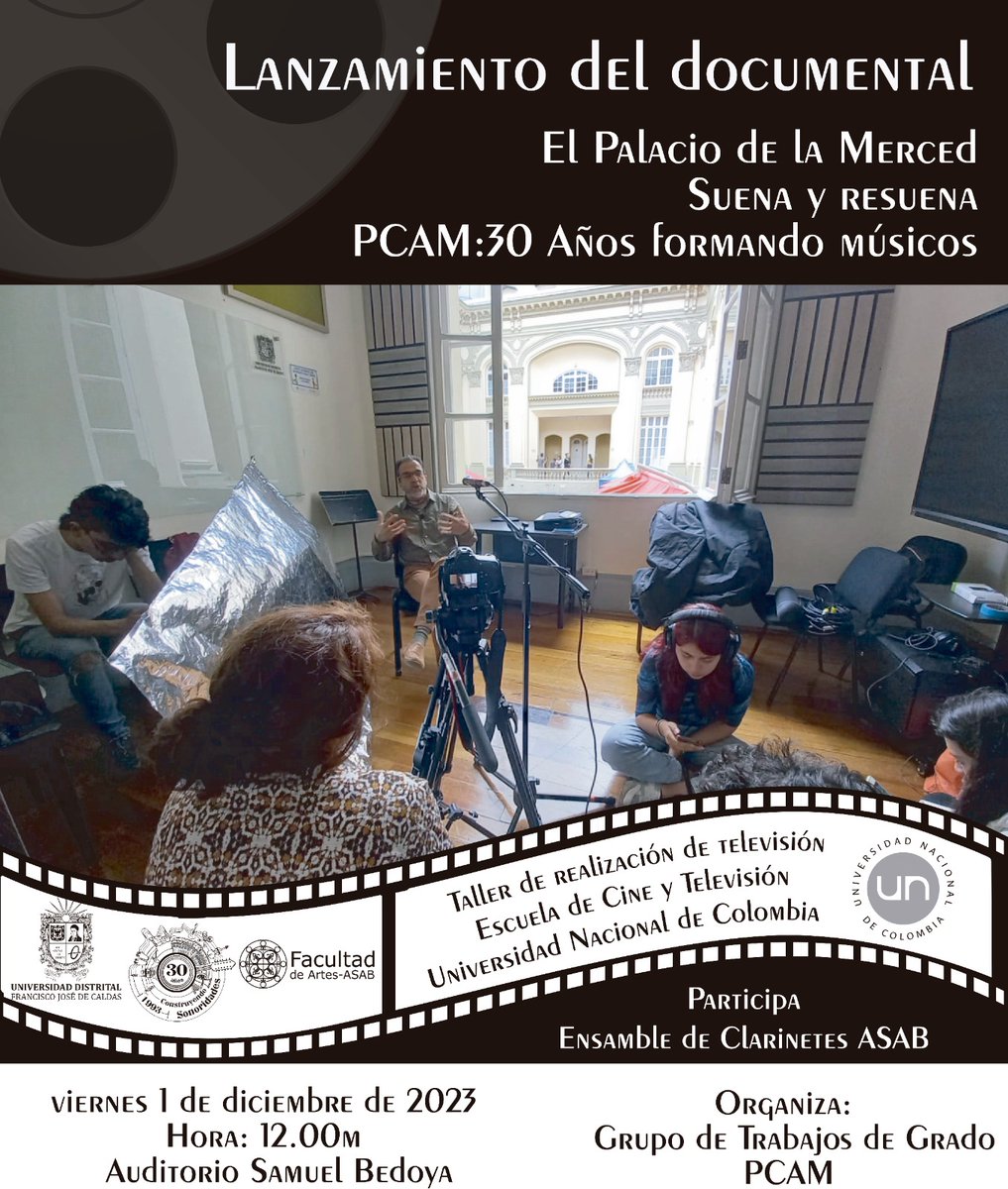 "El Palacio de la Merced suena y resuena" es un documental hecho por estudiantes de <a href="/UNALOficial/">Universidad Nacional de Colombia</a> que destaca la labor formativa y el aporte académico y cultural del proyecto curricular durante las últimas tres décadas.

Te esperamos en su estreno mañana en <a href="/arteasab/">Facultad Artes-ASAB</a>, 12:00 m.