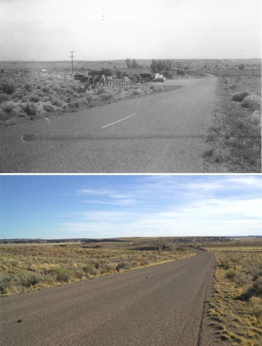 Compare a 1955 view of Olson’s Overpass Curios with the same spot more recently. (hl) #tbt #ThrowbackThursday #petrifiedforest #petrifiedforestnationalpark #history