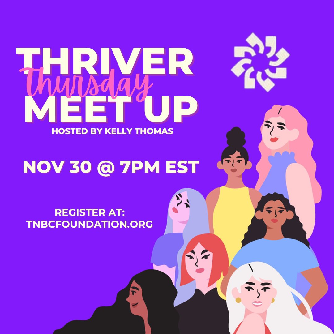 Join us tonight for another TNBC meetup of #thriverthursday! Never recorded and always a safe space, chat starts at 7pm EST! Register at tnbcfoundation.org #breastcancer #tnbcsurvivor #meetup
