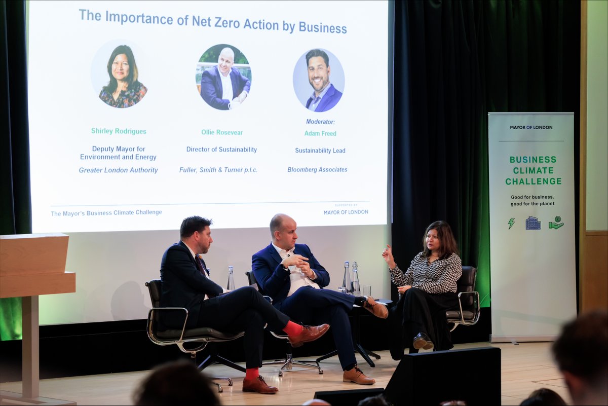 We're proud to support <a href="/MayorofLondon/">Mayor of London, Sadiq Khan</a>’s Business Climate Challenge, which is helping 200+ London businesses save energy &amp; money. <a href="/AdamMFreed/">Adam Freed</a> moderated a panel on Monday with <a href="/Ollieontheroad/">Oliver Rosevear</a> &amp; <a href="/sabrodrigues61/">Shirley Rodrigues</a> about the importance of business action for London’s net zero targets.