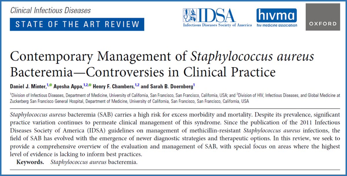 Micro_LaPaz's tweet image. 🌟 Jueves de debate 🧐 #StateOfTheArt Review “Contemporary Management of #Staphylococcus aureus #Bacteremia – Controversies in Clinical Practice” 🥥🍇