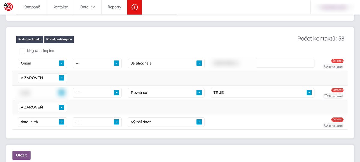 Pracuji s mnoha e-mailmarketing systémy, ale
<a href="/targito_com/">Targito</a>
, byť jsem se ho trochu bál, mi přijde nejintuitivnější. Třeba taková narozeninová kampaň... je za pár minut hotová (včetně nastavení automatu). Na obrázku jednoduchý segment... ;)