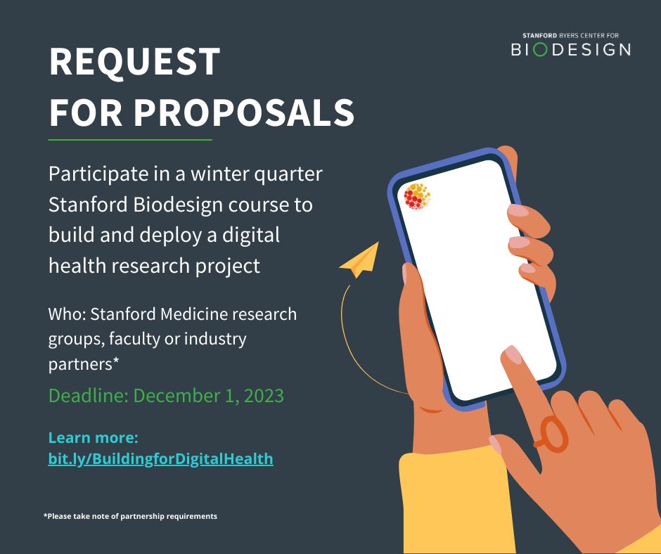 Oliver Aalami (@draalami) on Twitter photo Have a digital health idea you have been dreaming of getting an MVP for? Today is the last day to submit your RFP to have it built in our CS342 class using the <a href="/StanfordSpezi/">Stanford Spezi</a> framework. We are open to taking proposals from any academic institution or industry partner. 🚀 Have a digital health idea you have been dreaming of getting an MVP for? Today is the last day to submit your RFP to have it built in our CS342 class using the <a href="/StanfordSpezi/">Stanford Spezi</a> framework. We are open to taking proposals from any academic institution or industry partner. 🚀