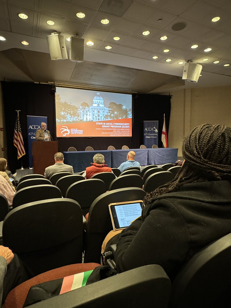 ElmoreComm's tweet photo. Elmore County Commissioners attending the ACCA Legislative conference this week educating themselves on statewide legislative priorities and issues. Pictured are Comm Hines and Comm Lewis Jackson participating in a session on cybersecurity #67onevoice @AlabamaCounties @NACoTweets https://t.co/rZPZ2xxuPJ