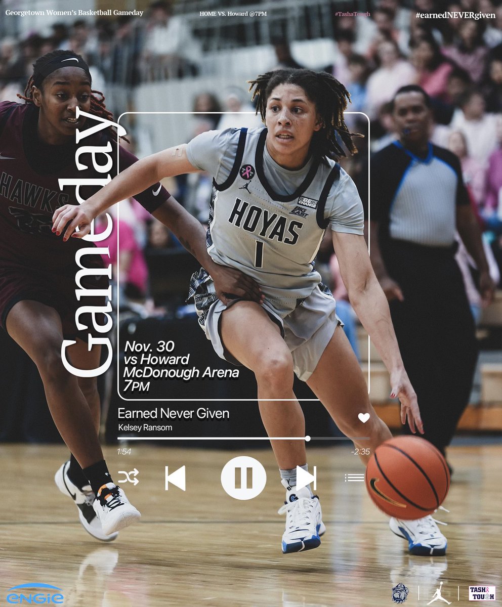 It’s a Battle for the District! Watch your Hoyas take on the Bison tonight!

🆚 Howard 🦬 
📍 McDonough Arena
⏰ 7 PM
💻 BEDN
📊 GeorgetownStats.com

#HoyaSaxa #TashaTough #EarnedNeverGiven #ActWithENGIE