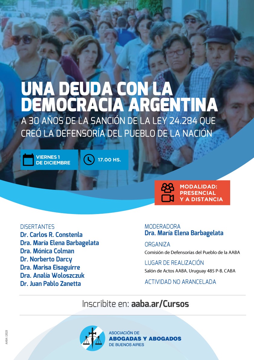 JuampiZanetta's tweet photo. El vienes, 1 de diciembre a las 17 horas, vamos a estar conversando en la Asociación de Abogadas y Abogados de Buenos Aires sobre la vacancia de la Defensoría del Pueblo de la Nación, desde hace más de 14 años.
📲👥Modalidad Híbrida.
Inscripción👉https://t.co/Thcz6soRSB https://t.co/HoYTgIoytq
