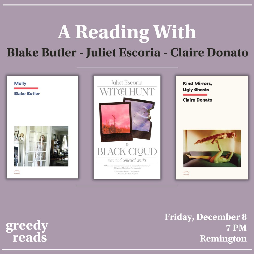 1 week from tomorrow in Baltimore @GreedyReads  - reading w/ two brilliant longtime friends with brilliant new books @julietescoria & @clairedonato - come thru!