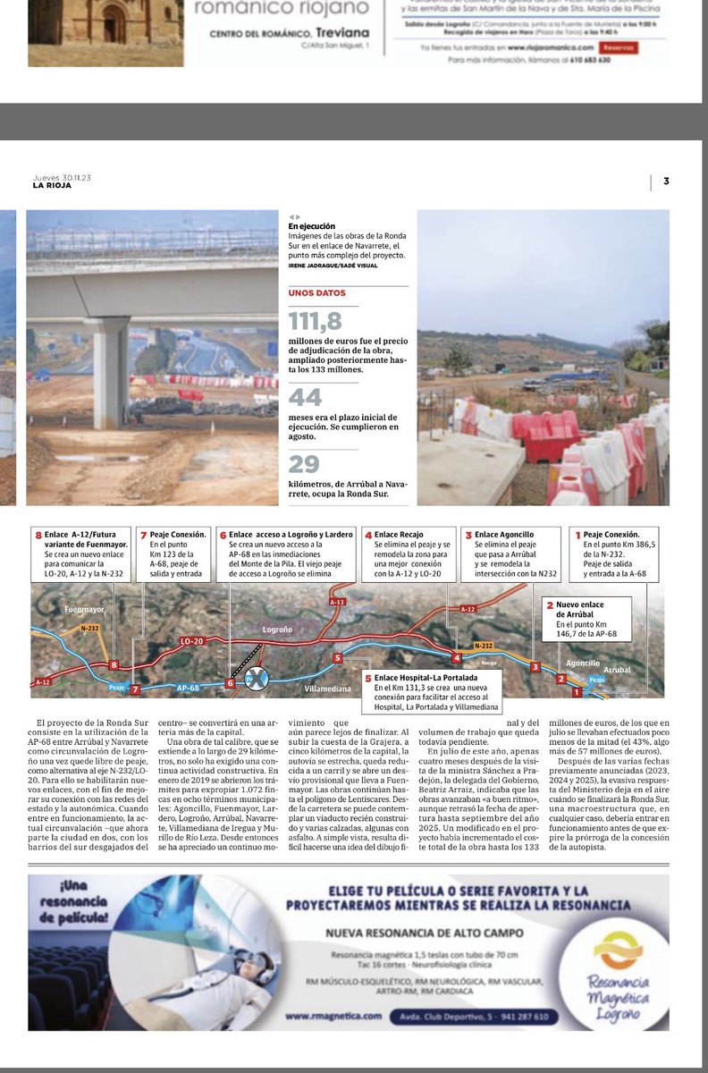javier_merino's tweet photo. 🔴 El Ministerio de Transportes confirma lo que venimos denunciando desde hace meses. 

🔴 Las obras de la Ronda Sur de Logroño no sólo no han finalizado en plazo (julio 2023), sino que ahora no saben cuándo van a terminar.

🔴 El Gobierno de Sánchez ningunea otra vez a La Rioja.

🗞️ Gracias @lariojacom por la información.