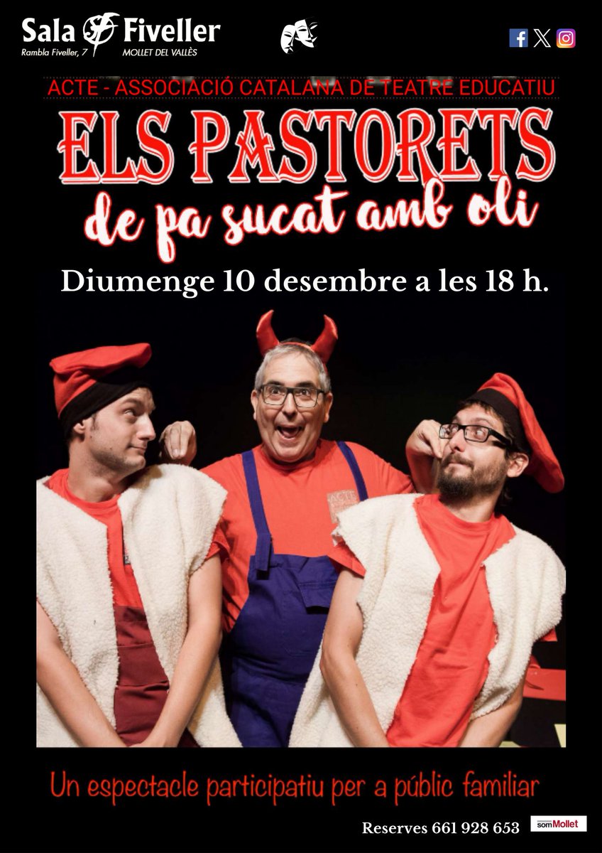 Celebrem el Nadal gaudint de "ELS PASTORETS de pa sucat amb oli".
Un espectacle per a públic familiar inspirat en el clàssic de J. M. Folch i Torres. Diumenge 10 desembre 18 h.