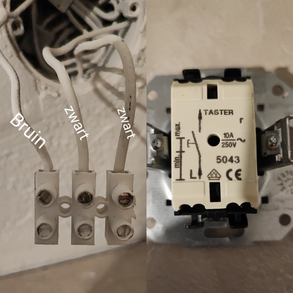 Hoe sluit ik deze aan? #electricien #klussen  alles is met de nieuwe keuken los getrokken en de draden mer geverfd. #help #wcd
#hornbach