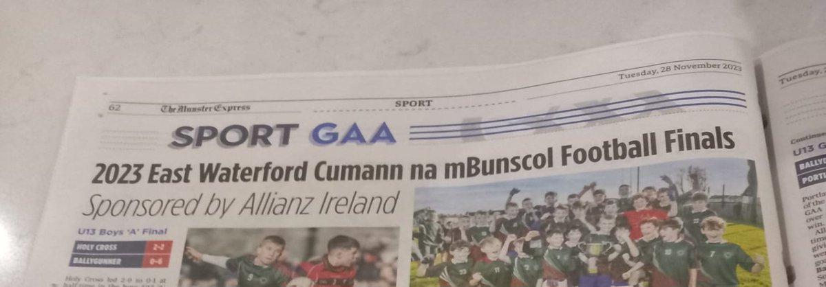 Wonderful coverage of our recent Eastern Football Finals in this week's <a href="/munsterexpress/">The Munster Express</a>. Make sure to get your copy!!
<a href="/WaterfordGAA/">Waterford GAA</a> <a href="/WaterfordLGFA/">Waterford LGFA</a> <a href="/MunGAABunscol/">Munster Cumann na mBunscol</a>