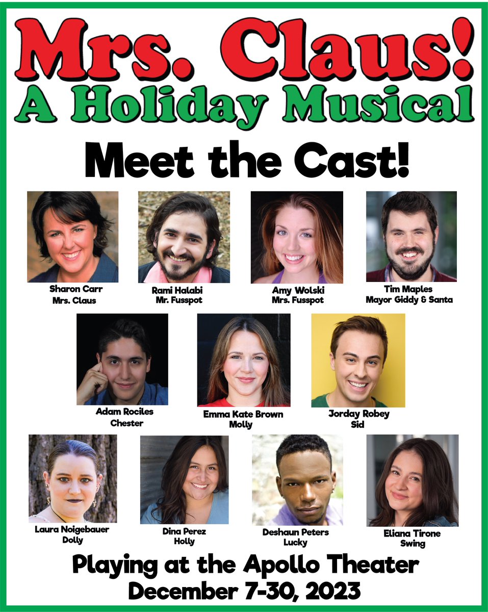 MRS CLAUS! A HOLIDAY MUSICAL opens at the Apollo Theater one week from today, December 7th! We can't wait to have you join us for some holiday fun! 

chicagokidscompany.com/mrs-claus/

#mrsclaus #chicagotheater #holidayshow #christmas