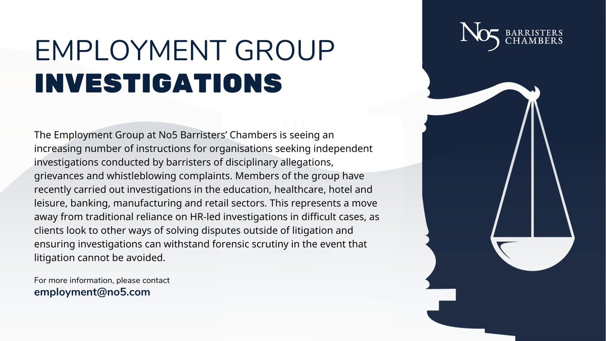 No5's Employment Group welcomes instructions from organisations seeking independent investigations. Please reach out to employment@no5.com for more information.