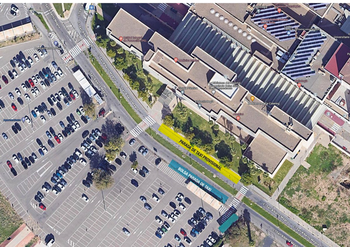 PidetaxiCordoba's tweet photo. Informamos que debido al inicio de las obras del nuevo edif. de Consultas Externas Materno Infantil, desde el 4/12 y hasta el 31/03, la #paradadetaxis 🚕 del @HUReinaSofia se traslada de la calle cubierta, al Acceso K ubicado en San Alberto Magno frente al aparcamiento público. https://t.co/GSMFrWnZsc