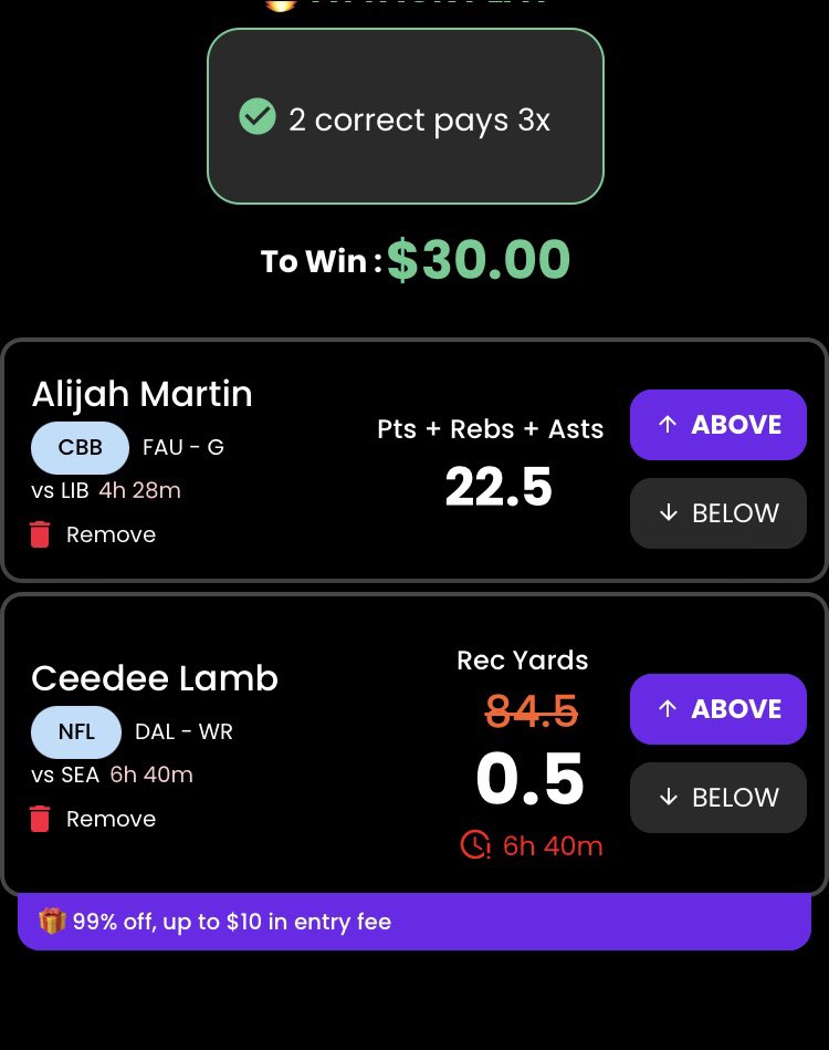 Playing this with the <a href="/sportsbattleapp/">SportsBattle</a> free square. Expecting high-scoring game between #Liberty &amp; #FAU

Use code EWJIOE28 to get $100 deposit match to start off &amp; get higher payouts than other sites 🏀💰

#sportsbattle #prizepicks #cbb #cbbpicks #collegehoops #cbbplays #cbbprops