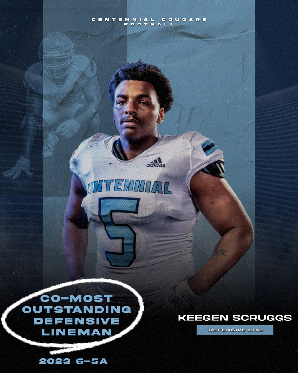 Centennial Cougars Football (@chs_cougars_fb) on Twitter photo 🚨🔷🚨🔷🚨🔷
Cougar Nation, your Co-Most Outstanding Defensive Lineman, <a href="/KeegenScruggs/">Keegen”K5”Scruggs</a>! #Family 🚨🔷🚨🔷🚨🔷
Cougar Nation, your Co-Most Outstanding Defensive Lineman, <a href="/KeegenScruggs/">Keegen”K5”Scruggs</a>! #Family