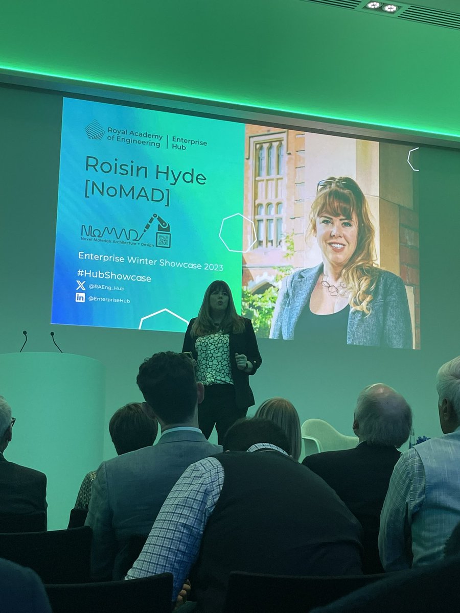 Roisin Hyde, NoMAD founder, bringing “sustainable, beautiful environment solutions” to the #HubShowcase stage. Great to see Northern Ireland engineering entrepreneurship on the stage at Prince Philip House. 😊