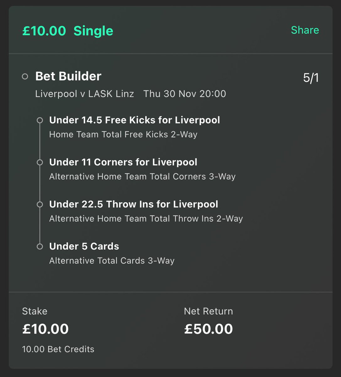 ValueBetSpotter's tweet photo. 👊 No major value tonight considering Liverpool are 1/9 to win. 

So, if this wins, we’ll give one of you who likes this tweet £50 free cash.

We’ve posted a 3/1 acca in Telegram: https://t.co/ObaqEhTvNB 

✅ Liverpool have had under 14.5 free kicks in 7/10.
✅ Liverpool have had under 11 corners in 29/30.
✅ Liverpool have had under 22.5 throw ins in 6/7.
✅ Liverpool games have had under 5 cards in 8/10. 

Don’t back this unless you have some bet credits to use, this is simply a giveaway tweet 💪