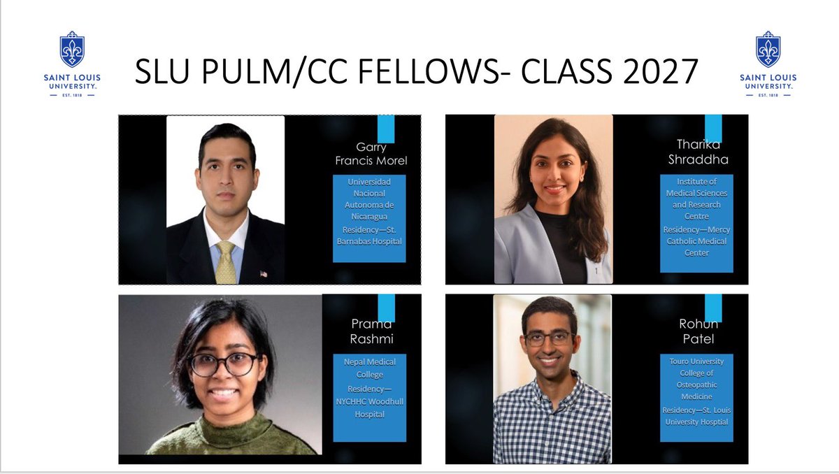 SLU Pulmonary and Critical Care Fellowship (@slupccm) on Twitter photo We are excited to welcome our 2027 class of pulmonary and critical care fellows to our program <a href="/RaviNayakMD/">Ravi Nayak, MD,FCCP, FRCP</a> <a href="/edwardcharbek/">Edward Charbek MD FCCP</a> <a href="/GkamelMD/">Ghassan kamel MD FCCP</a> <a href="/raniafarhat88/">Rania Farhat MD FCCP</a> <a href="/SNpert/">S Naydenov</a> #fellowshipmatch We are excited to welcome our 2027 class of pulmonary and critical care fellows to our program <a href="/RaviNayakMD/">Ravi Nayak, MD,FCCP, FRCP</a> <a href="/edwardcharbek/">Edward Charbek MD FCCP</a> <a href="/GkamelMD/">Ghassan kamel MD FCCP</a> <a href="/raniafarhat88/">Rania Farhat MD FCCP</a> <a href="/SNpert/">S Naydenov</a> #fellowshipmatch