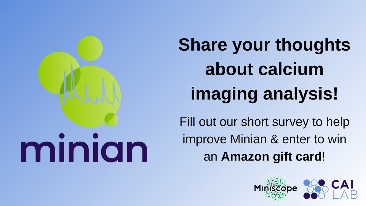 Calling all calcium imaging folks… We need your help to improve Minian, our open-source analysis tool! Please take 5 minutes to fill out this survey and enter to win a $50 Amazon gift card 💳 No experience with Minian is required.  forms.gle/6ohK98udnotWiK…