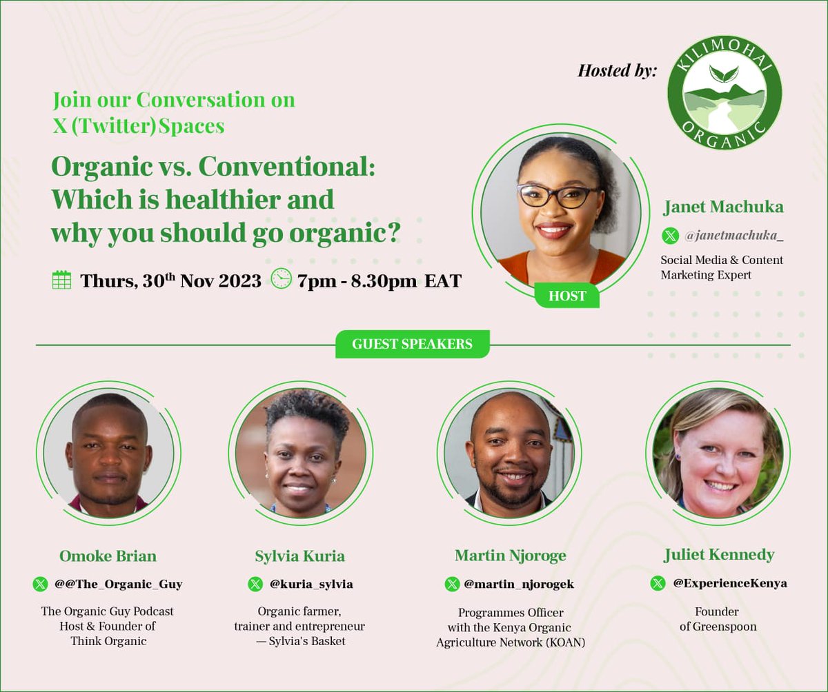 We should have a conversation on  the choice between organic and conventional, weighing factors like farming practices, environmental impact, and personal health to make an informed decision. Join this Space now x.com/i/spaces/1YqGo…

#Iamorganified #Kilimohaiorganic #Kilimohai…