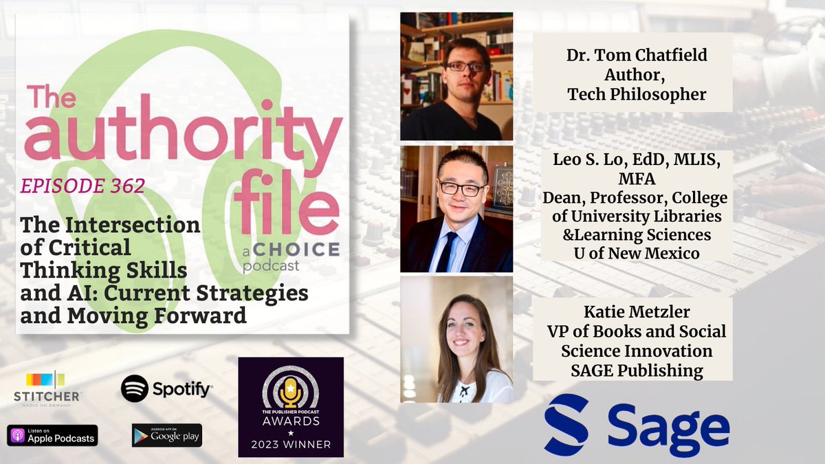 Catch Ep362 of #TheAuthorityFile podcast In this last of four segments, our guests @TomChatfield, @leoslo & @KMetzlerSAGE look at current strategies for implementing AI policies. ow.ly/PQgl50QcVPr @Sage_Publishing #GenerativeAI #LibraryTwitter #AI #highered