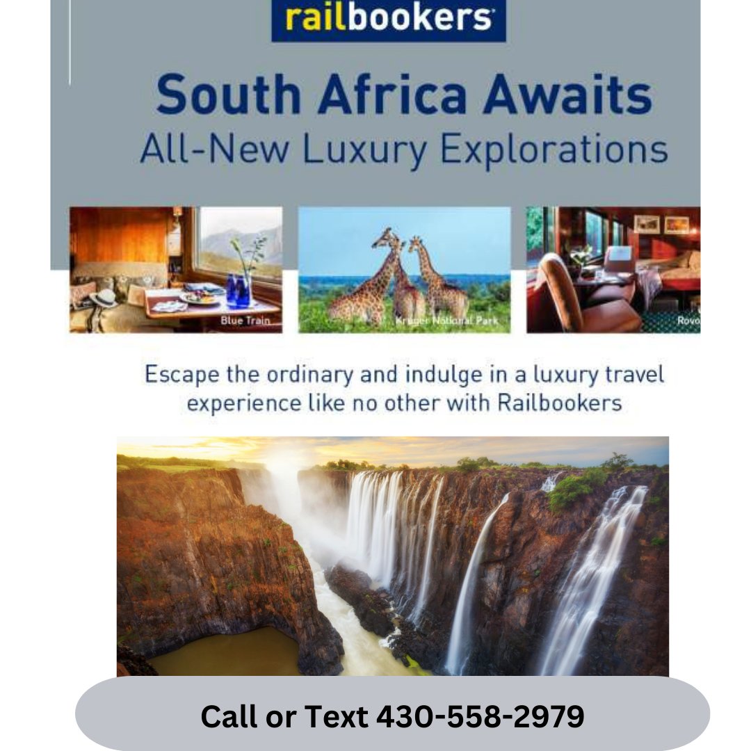 Experience South Africa like no other with Railbookers!  Call or text us at 430-558-2979 to book or for more information.

#TravelIntoNewAdventures #Railbookers #SouthAfrica #Safaribyrail #Seetheworld
