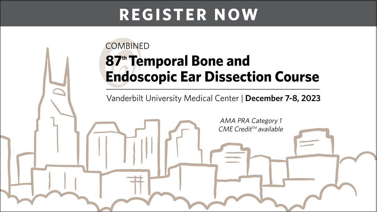 VanderbiltENT's tweet photo. Join us for our #TemporalBone and #EndoscopicEar Course December 7-8. @MattCarlsonMD will join us from @MayoClinicENT as our keynote speaker. @KareemTawfikMD1 @elperkinsoto @haynes_ear
For more information & to register - https://t.co/1jZGV9wrm1 https://t.co/tNj0Sk1RuF