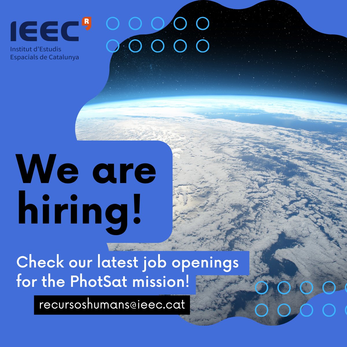 IEEC_space's tweet photo. 📣 Work with us on the first scientific satellite developed entirely—from design to operational phase—by the #IEEC and its academic and industrial ecosystem!
🛰️ The #PhotSat project will develop and build a 12U #CubeSat to track the sky's 10 million brightest stars.
Check out the 3 new #job #offers we just posted:
▶️ Software engineer for the development of the mission's payload 👉 https://t.co/Ne3uNJ9Pab
▶️ Engineer for the mission’s data processing 👉 https://t.co/HvYDjW0PRH
▶️ Graduated in Physics for the mission’s photometric calibration 👉 https://t.co/Io2z3JEvww
📬 If you are interested, please contact recursoshumans@ieec.cat