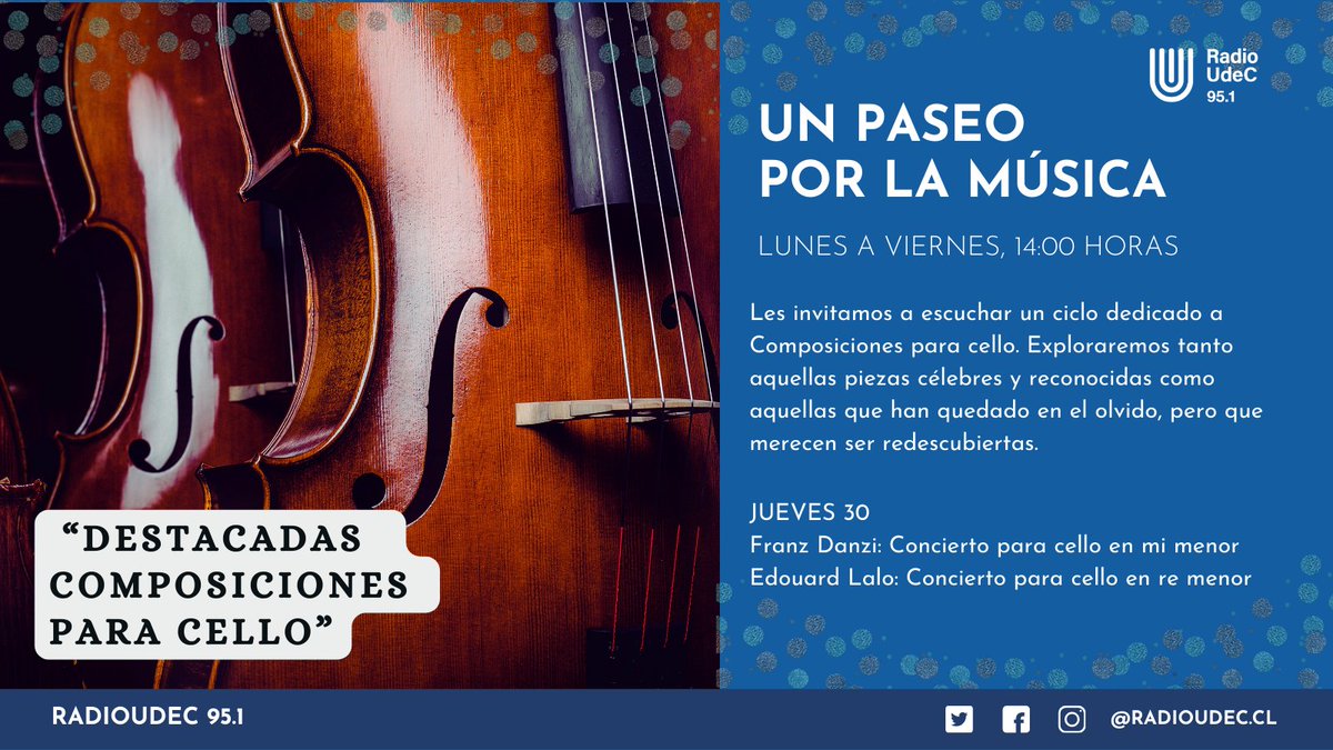 carolivaldes_22's tweet photo. Les invitamos a seguir escuchando “Un Paseo por la Música” con un ciclo dedicado a "Destacadas Composiciones para Cello". Hoy con obras de Franz Danzi y Edouard Lalo. A partir de las 14:00 hrs. en https://t.co/3zCHAXbntb y el 95.1 FM #Danzi #Lalo #cello #concierto https://t.co/imBfu0rTMJ