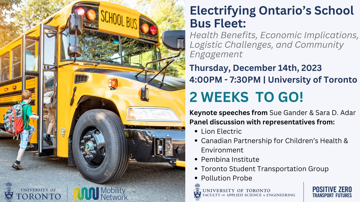 Just two weeks until Electrifying Ontario's School Bus Fleet! Register now to secure your spot: lnkd.in/g9qdHNEy

For more information: lnkd.in/gPfCthVW