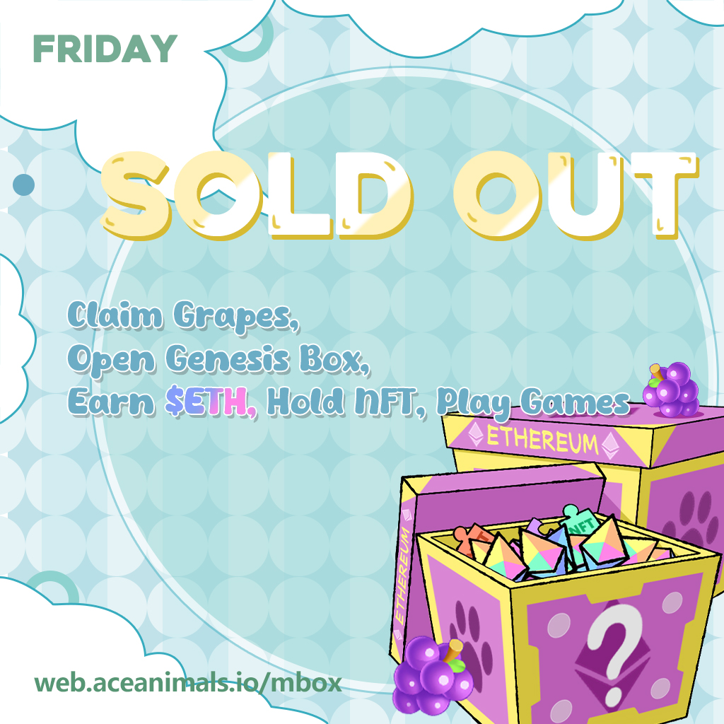 ACEAnimalsOL's tweet photo. #Freegenesisbox SOLD OUT
🧙♀️The giveaway ends in 8hrs, join if you're not in
https://t.co/XwDe1WFbv1
#Ethereum #NFT #Web3 https://t.co/IL1zt0mLjR