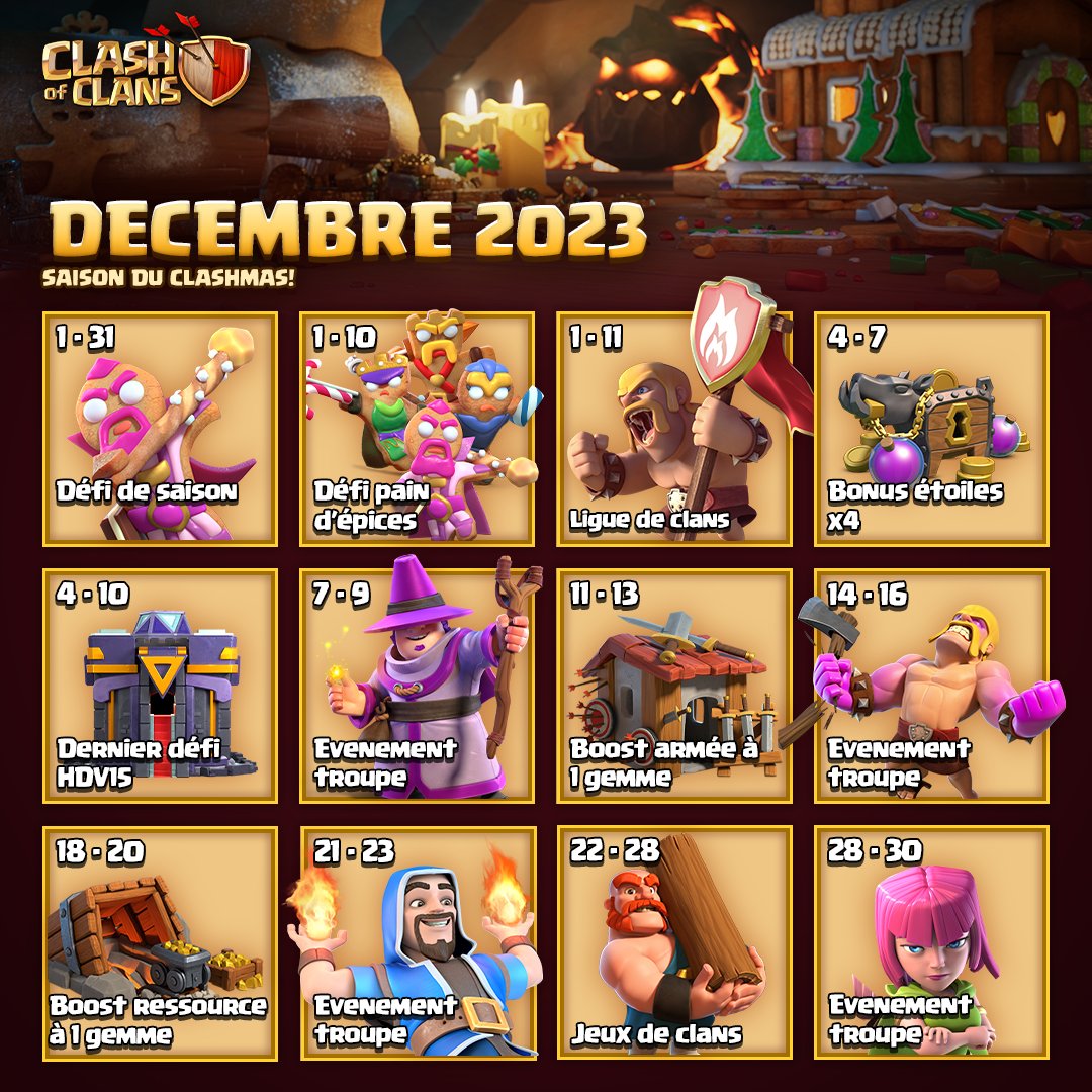 Voici le calendrier des événements pour le mois de décembre sur <a href="/ClashofClans/">Clash of Clans</a>