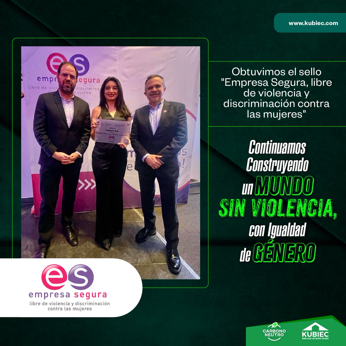 ¡Celebramos con orgullo en Kubiec la obtención del Sello “Empresa Segura, libre de violencia y discriminación contra las mujeres"! 
💜¡Juntos construimos un mundo sin violencia más inclusivo y seguro! 🌎
#SelloEmpresaSegura #MinisterioDeLaMujer #CIP #ONGAlemana #Kubiec #Igualdad