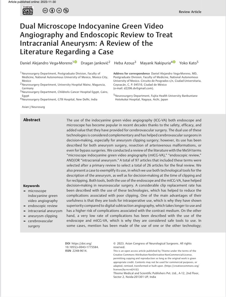 New paper out! 
Collaboration with 🇯🇵 🇮🇳 🇩🇪 🇪🇬 🇲🇽 
<a href="/AsianCNS/">ACNS (Asian Congress of Neurological Surgeons)</a> Professor Yoko Kato! 🙌🏽

thieme-connect.com/products/ejour…