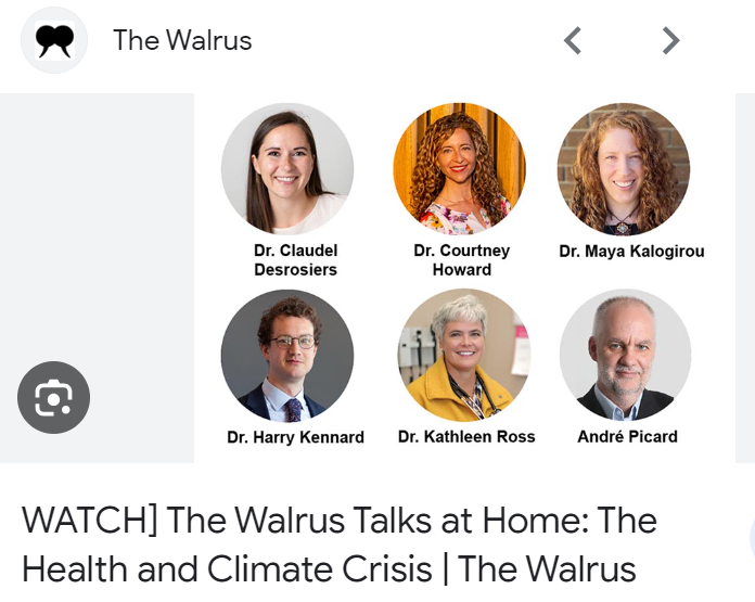 picardonhealth's tweet photo. The Health and Climate Crisis w/ @courtghoward, @c_pdesrosiers, @kathleenross1, @DrKathleenRoss1, @HarryKennard, Maya Kalogirou. If you missed this #WalrusTalks live on Nov. 21, here is a recording:
https://t.co/4eyDWIYxSK via @thewalrus #ClimateChange https://t.co/rkeK0wtDYr