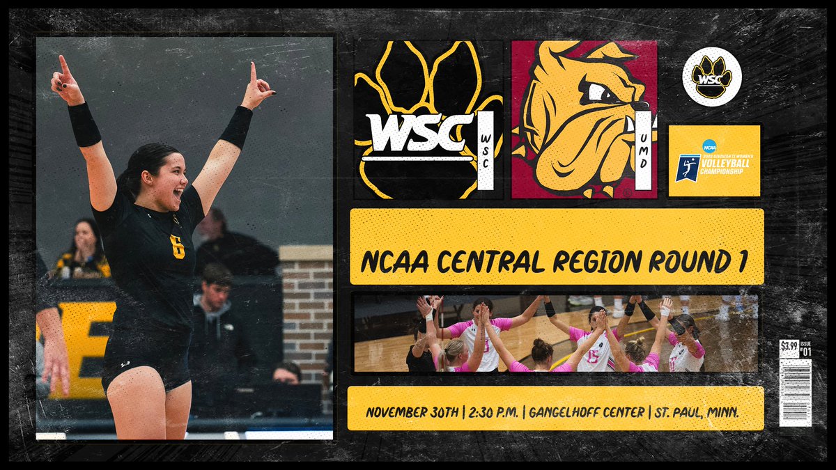 wscwildcats's tweet photo. NCAA Tournament Time 🏐

🆚 #7 Minnesota Duluth (#15)
⏰ 2:30 p.m. 
📍St. Paul, Minn. 
🏟️ Gangelhoff Center
📈 https://t.co/J48ioAEi1w
📺 https://t.co/ciBhg8JhSY

#PlayForThePaw | #D2VB https://t.co/RSh0B68GlO