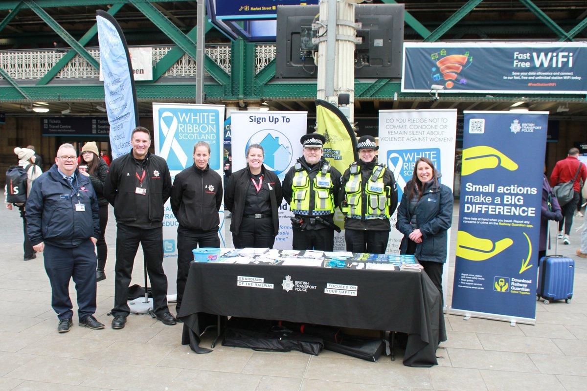 Neighbourhood Watch Scotland staff attended Waverley Train Station yesterday with our partners to highlight White Ribbon Scotland, raising awareness of Activism Against Gender-Based Violence. @WhiteRibbonDay @BTPScotland @PSsafercomms