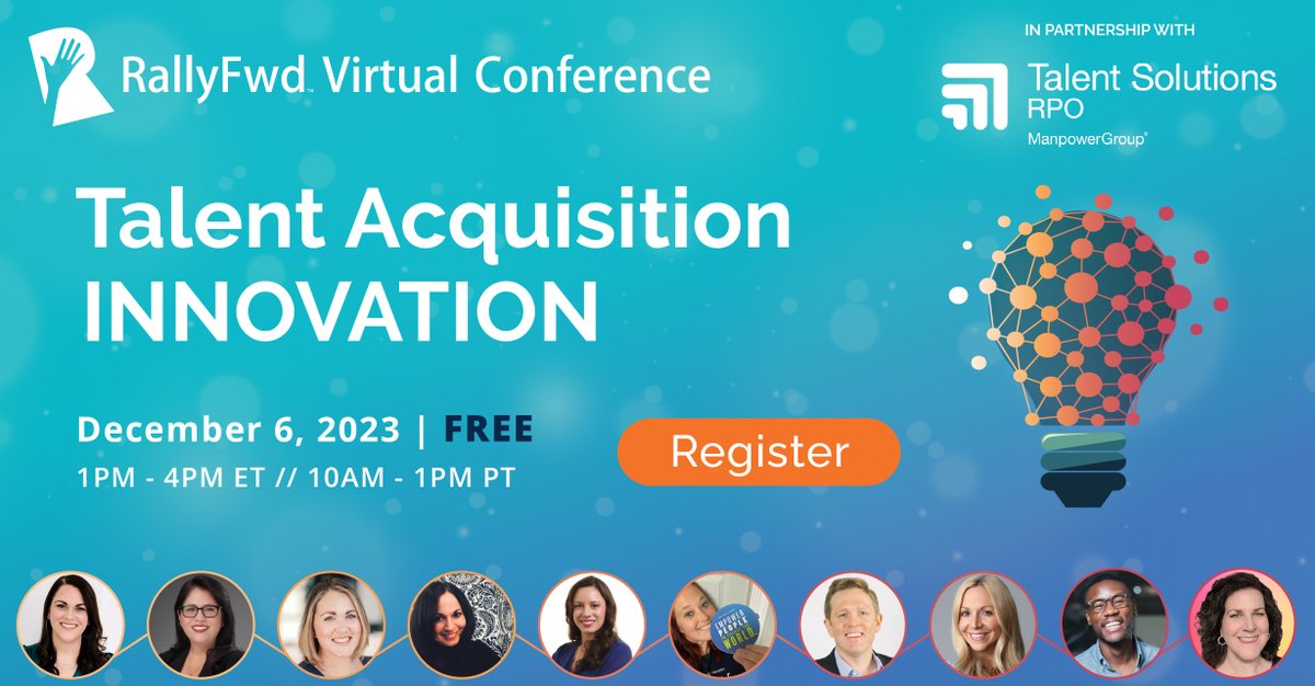 Join us 12/6 at the #RallyFwd Virtual Conference for inspiring, actionable and INNOVATIVE insights that will modernize your strategy and advance your skills! Attend for FREE ➡️ bit.ly/481SZ8v

#EmployerBranding #TalentAcquisition #recruiting #HR #RecruitmentMarketing