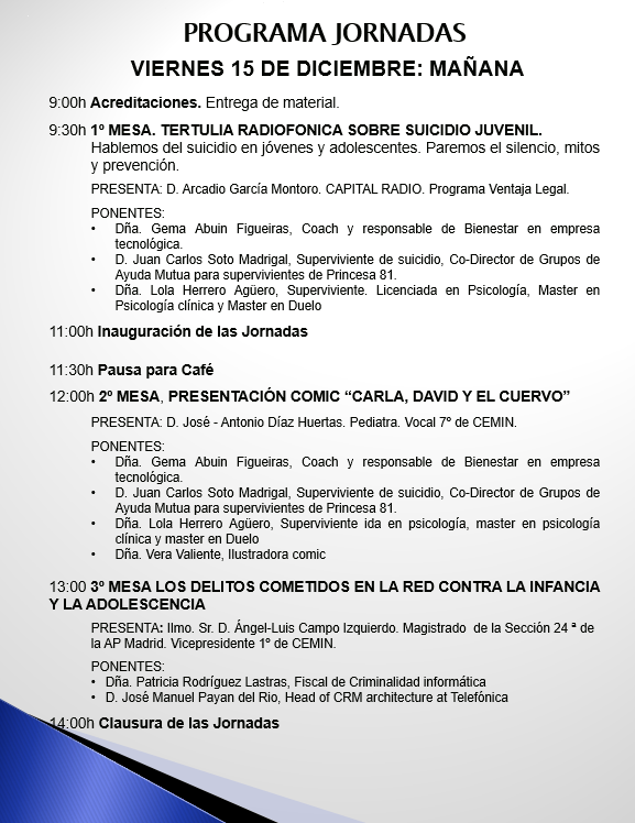 CeminenlaRed's tweet photo. Vuelven las jornadas de CEMIN!
El próximo 15 de Diciembre regresamos con la XV jornada de CEMIN.

Hablaremos del suicidio entre jóvenes y adolescentes. https://t.co/GDEWO25pug