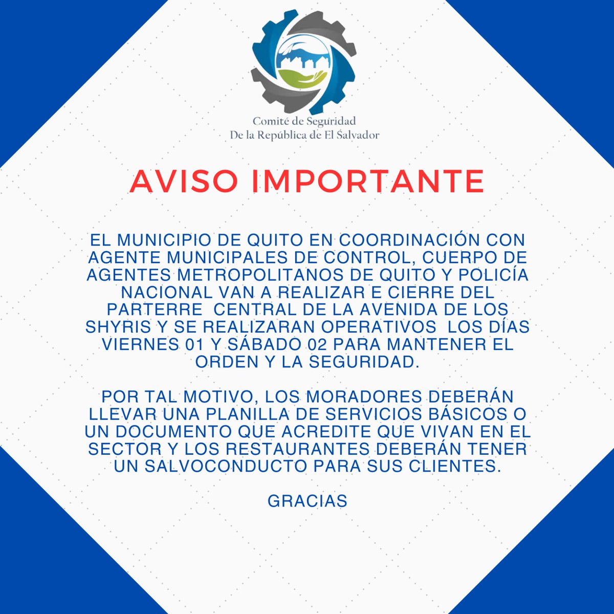 Está circulando este aviso. Es verdad? <a href="/MunicipioQuito/">Municipio de Quito</a> <a href="/agentesdequito/">Cuerpo de Agentes de Control Metropolitano</a> <a href="/PoliciaEcuador/">Policía Ecuador</a>