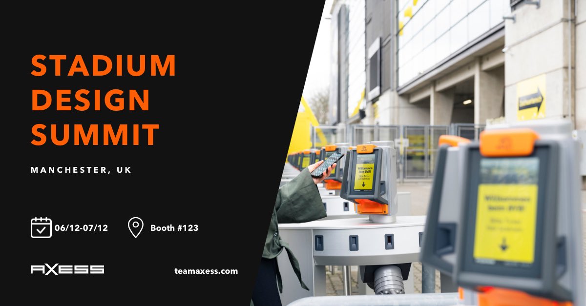 AxessAG's tweet photo. 📆#FairDecember: The last chance to visit our Experts this year at a #Stadium Trade Fair. 

👉🏼 Our colleagues from Team #UK are welcoming you at the Stadium Design Summit in #Manchester at #Booth123.

🧡Experience the unlimited possibilities with #axess products in your stadium. https://t.co/s1SLNxlX50